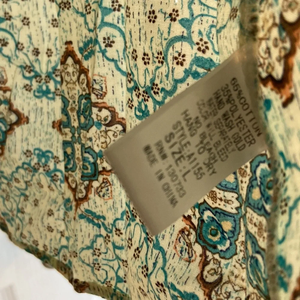 Umgee Aqua Teal Patterned Mini Dress with Olive Bell Sleeves - Picture 8 of 11